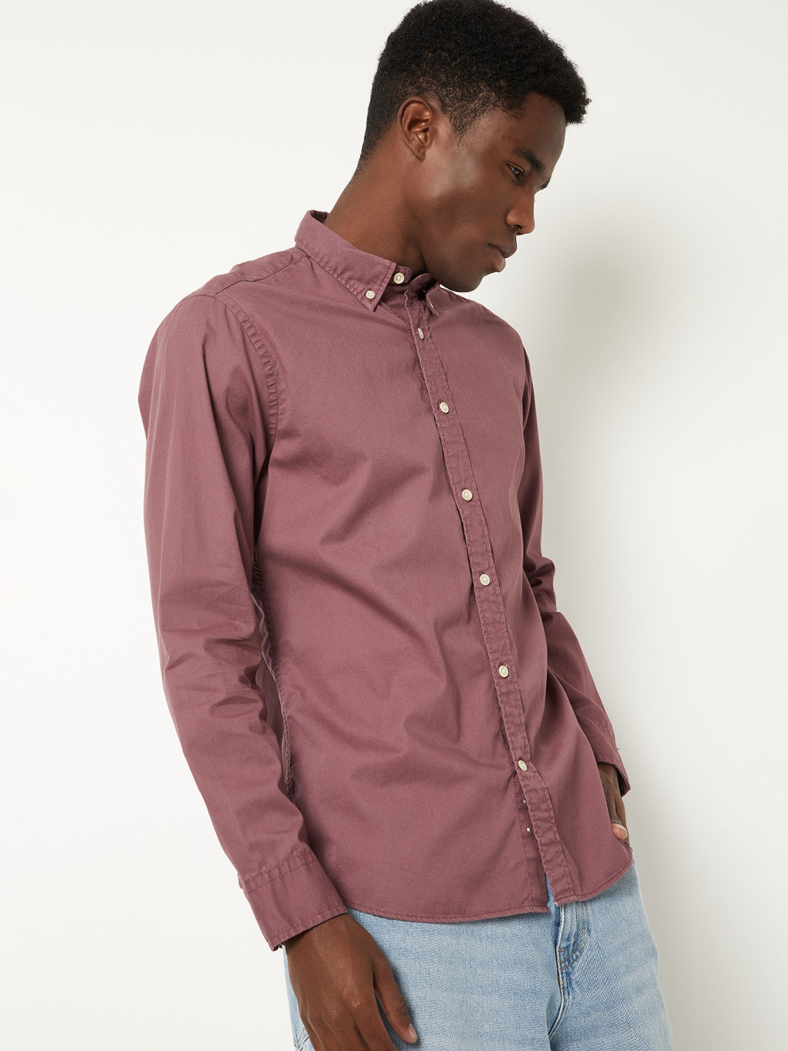 Image of MAX Men Self Design Casual Purple Shirt