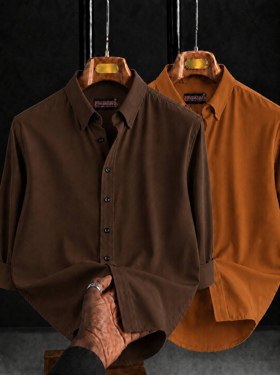 JACKBELLA Men Brown, Orange Shirt - Image 1