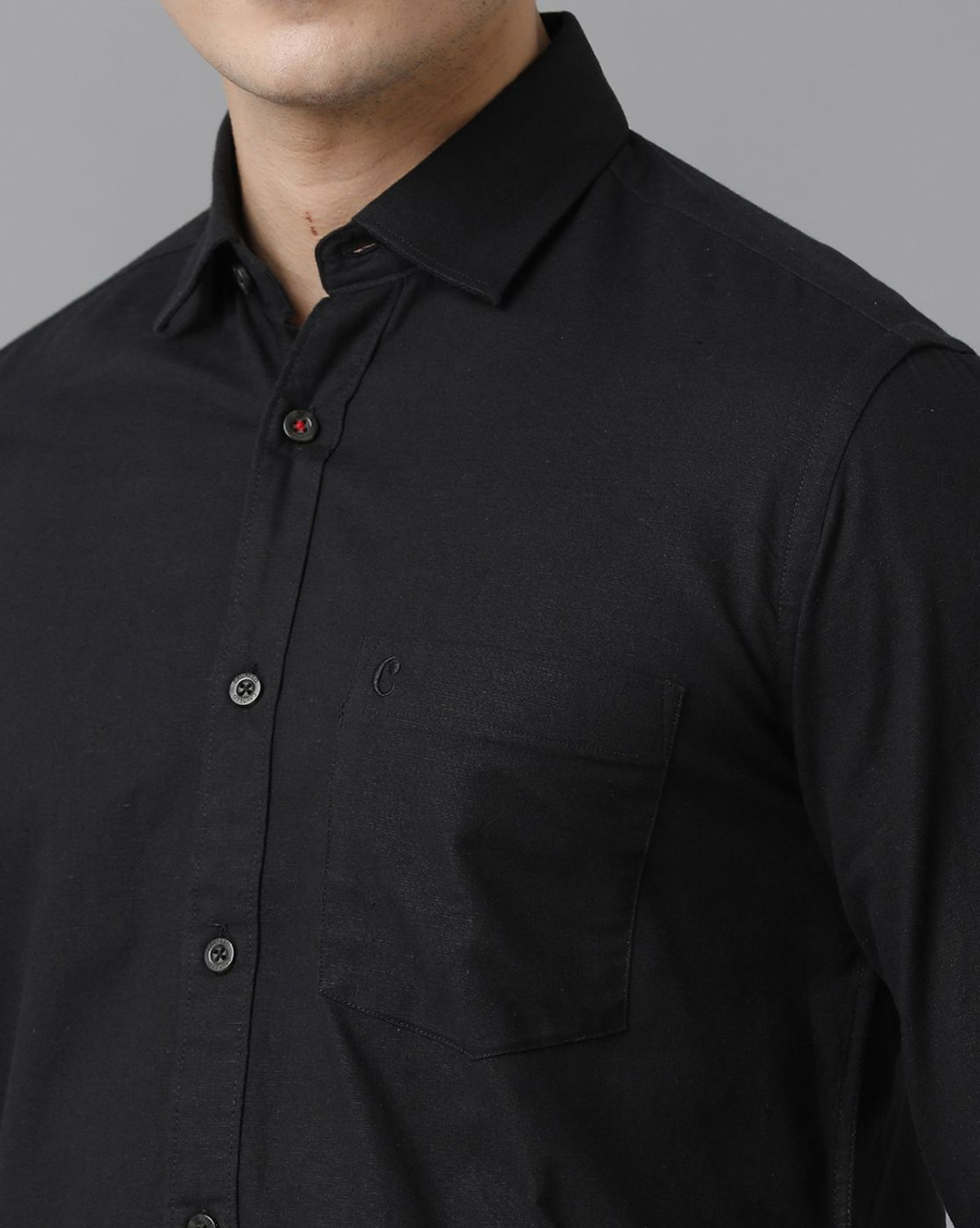 Image of GRANDSTITCH Men Solid Casual Black Shirt