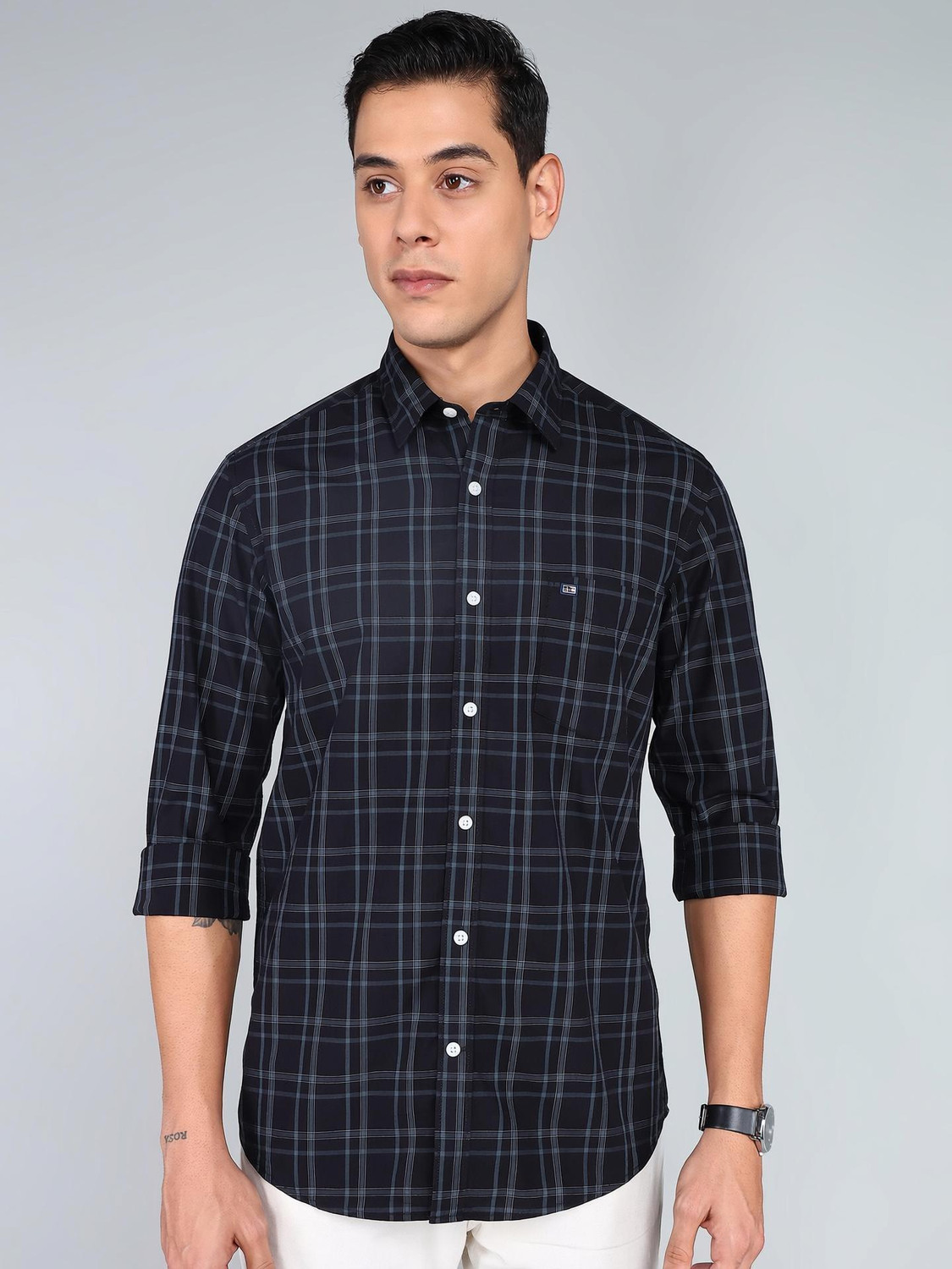 Image of Arrow Sport Men Checkered Casual Black Shirt