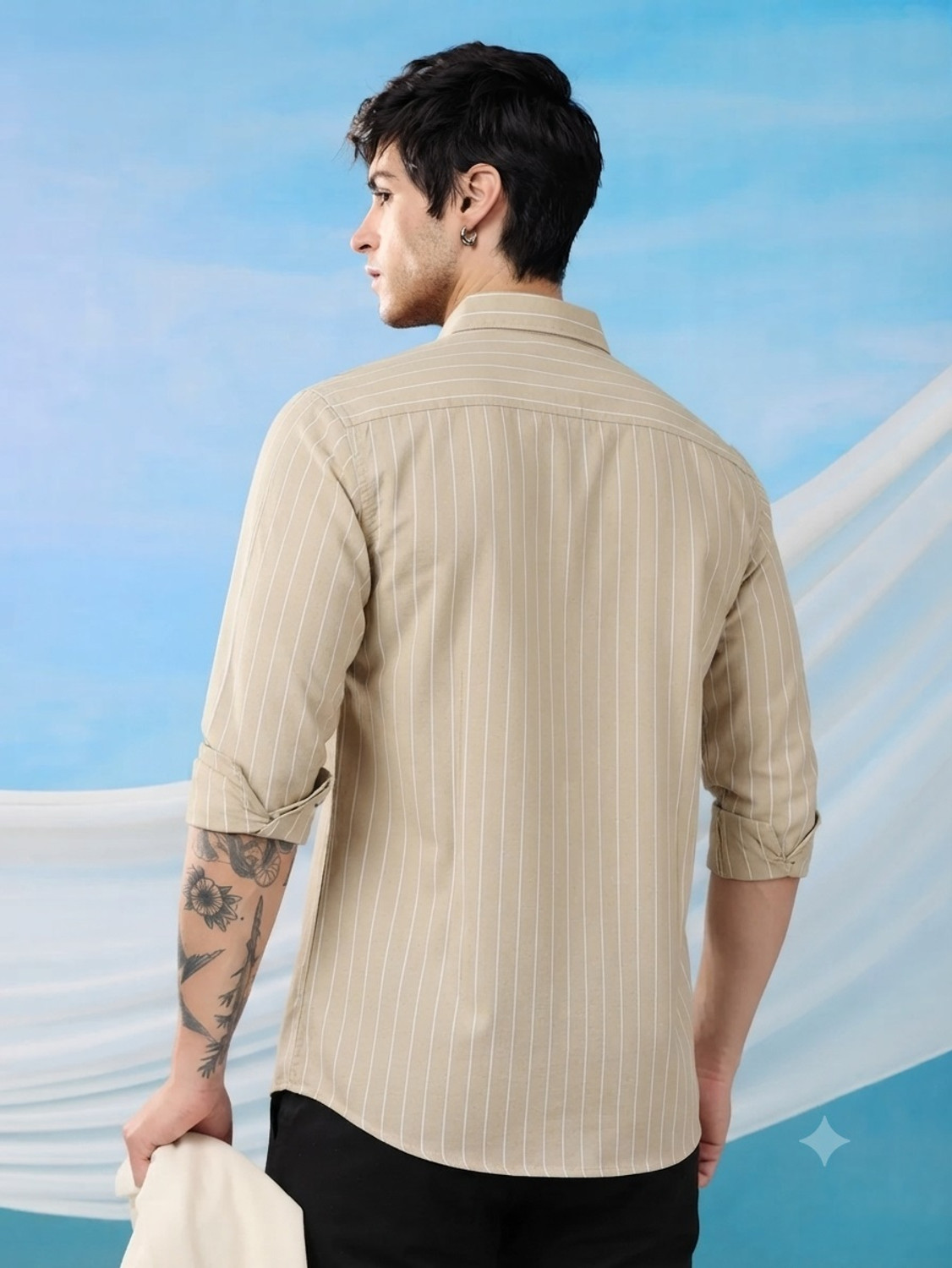 Image of METRONAUT Men Striped Casual Beige Shirt