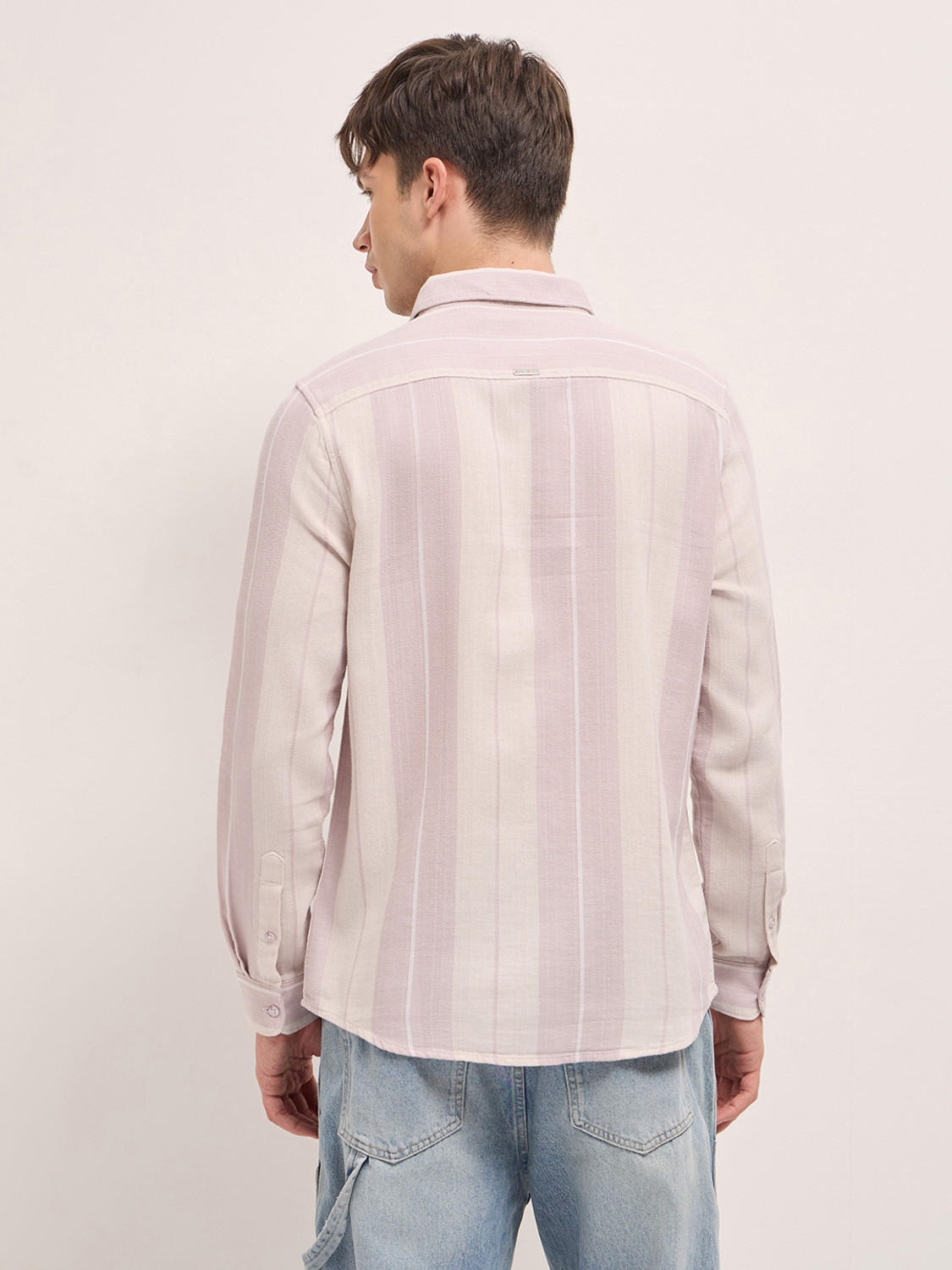 Image of THE BEAR HOUSE Men Striped Casual Pink Shirt