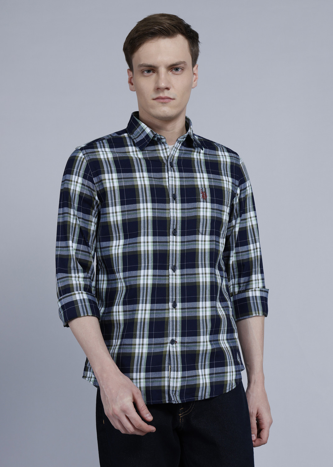 Image of U.S. Polo Assn. Denim Co. Men Regular Fit Solid Cut Away Collar Casual Shirt