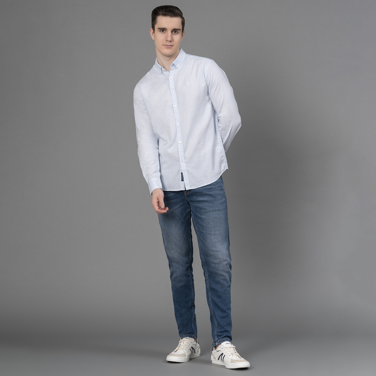 Image of RED TAPE Men Self Design Casual Blue Shirt