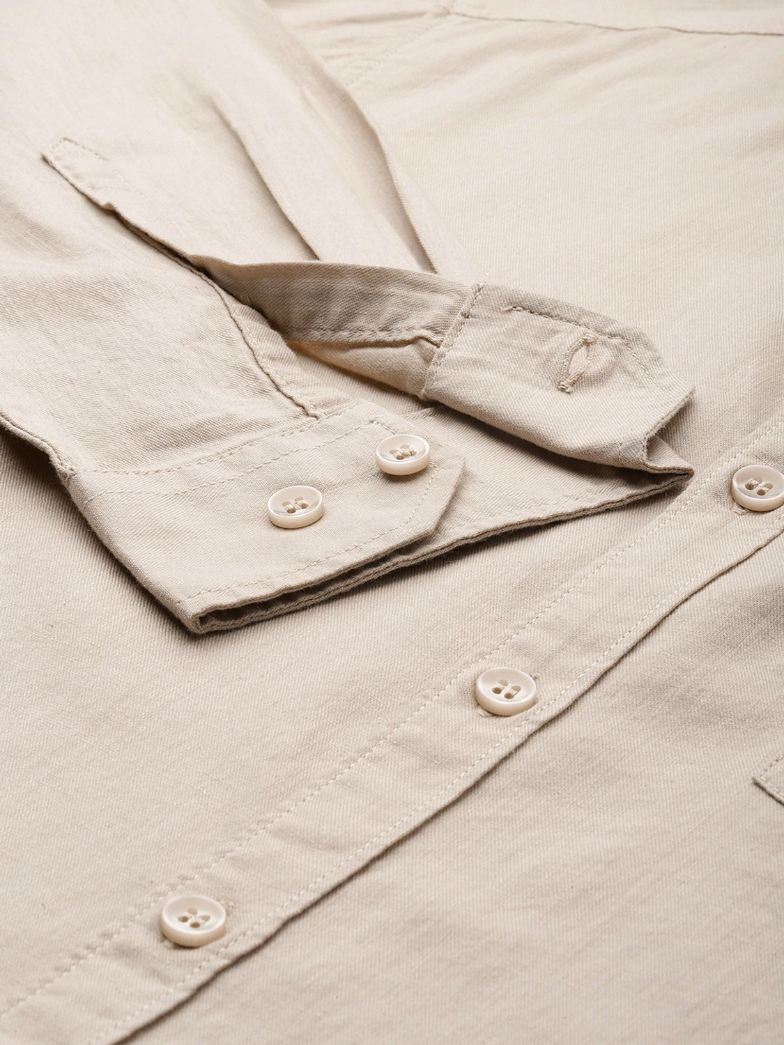 Image of Mast & Harbour Men Solid Casual Cream Shirt