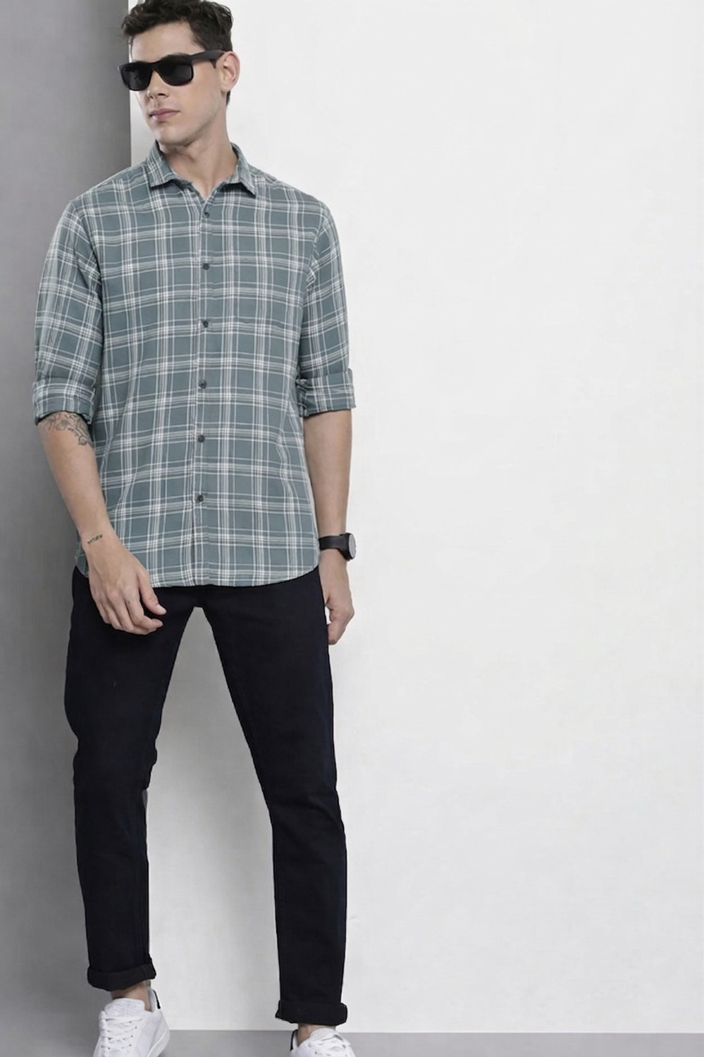 Image of FUBAR Men Checkered Casual Grey Shirt