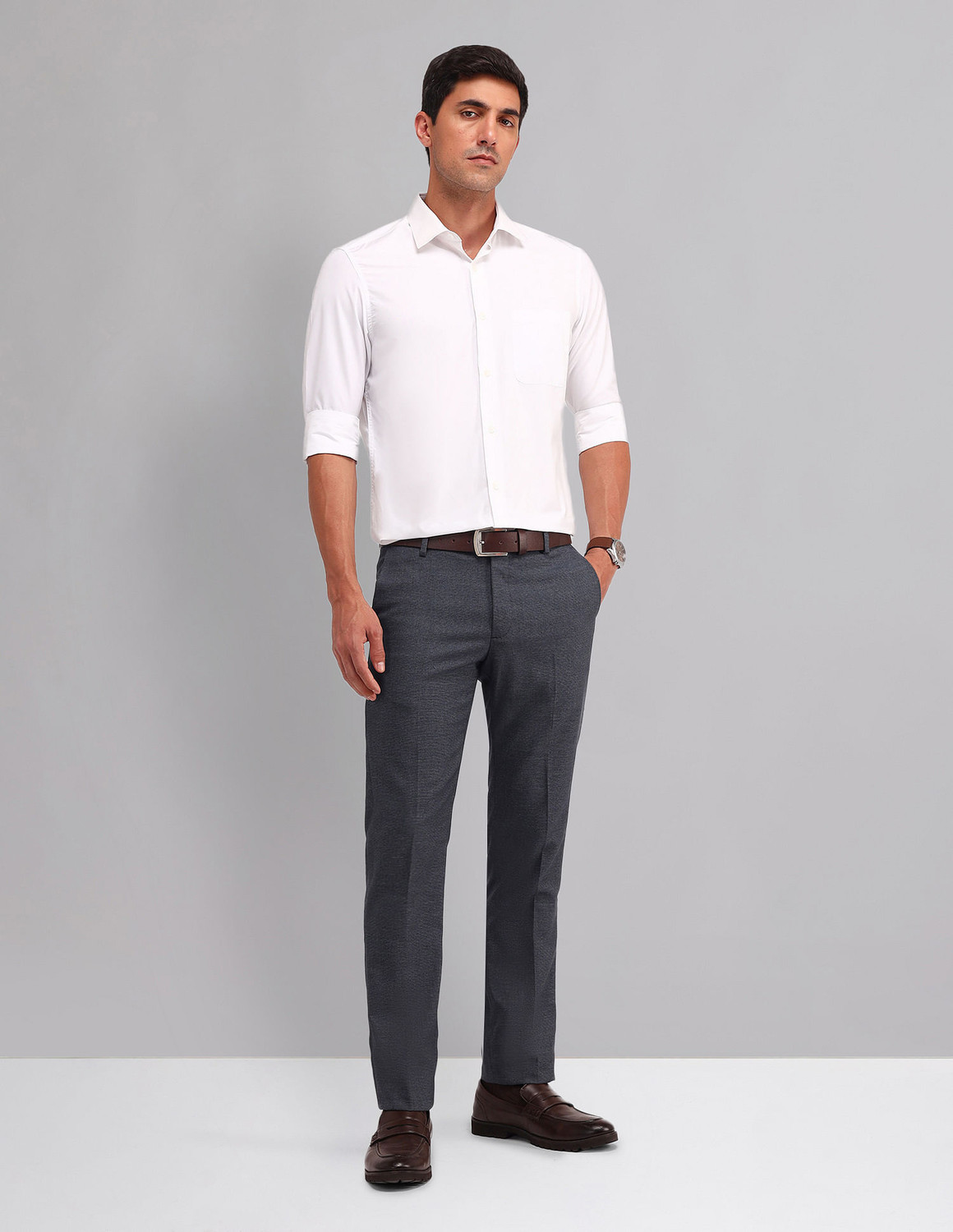 Image of AD by Arvind Men Solid Formal White Shirt