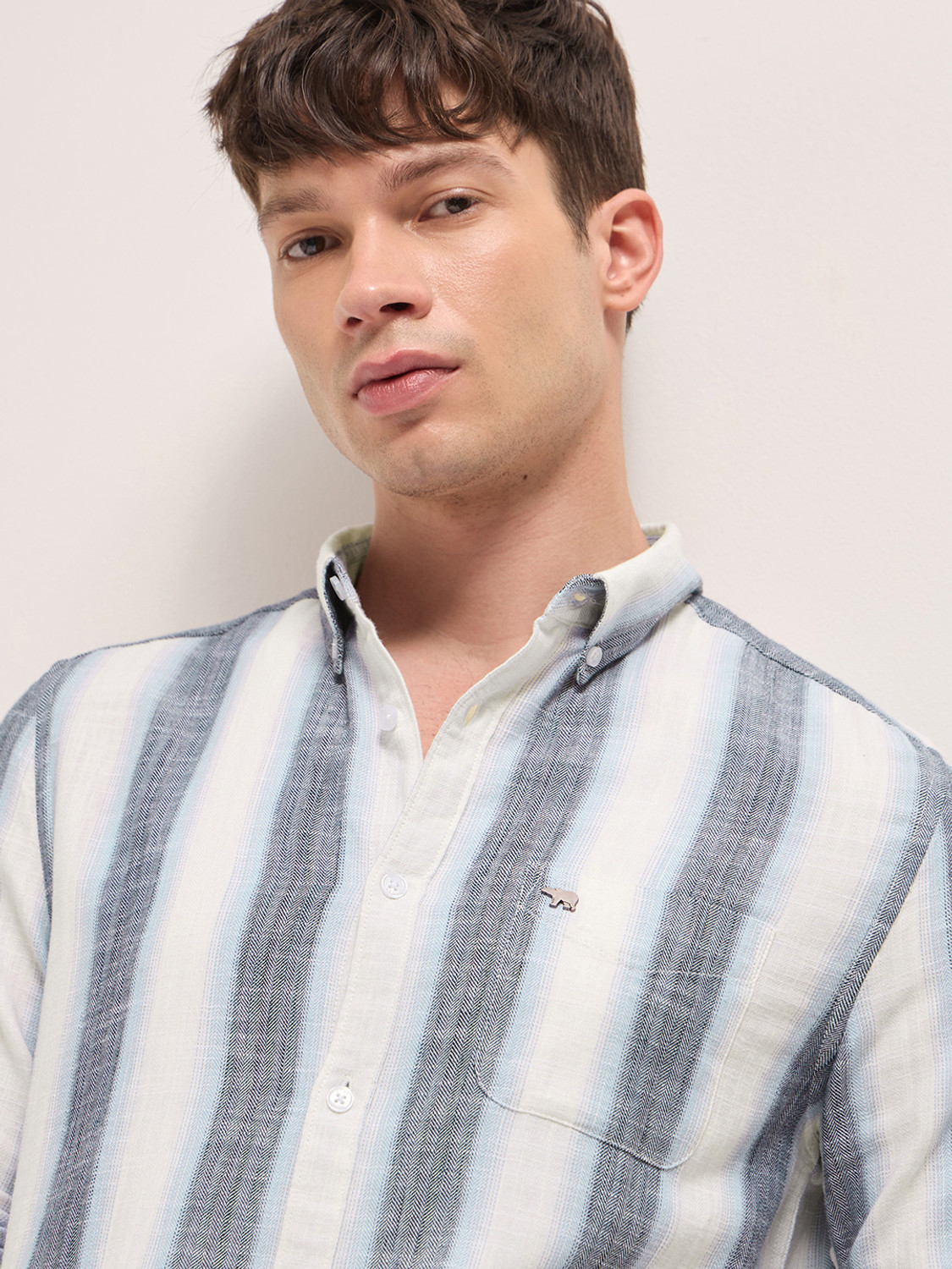 Image of THE BEAR HOUSE Men Striped Casual Blue Shirt