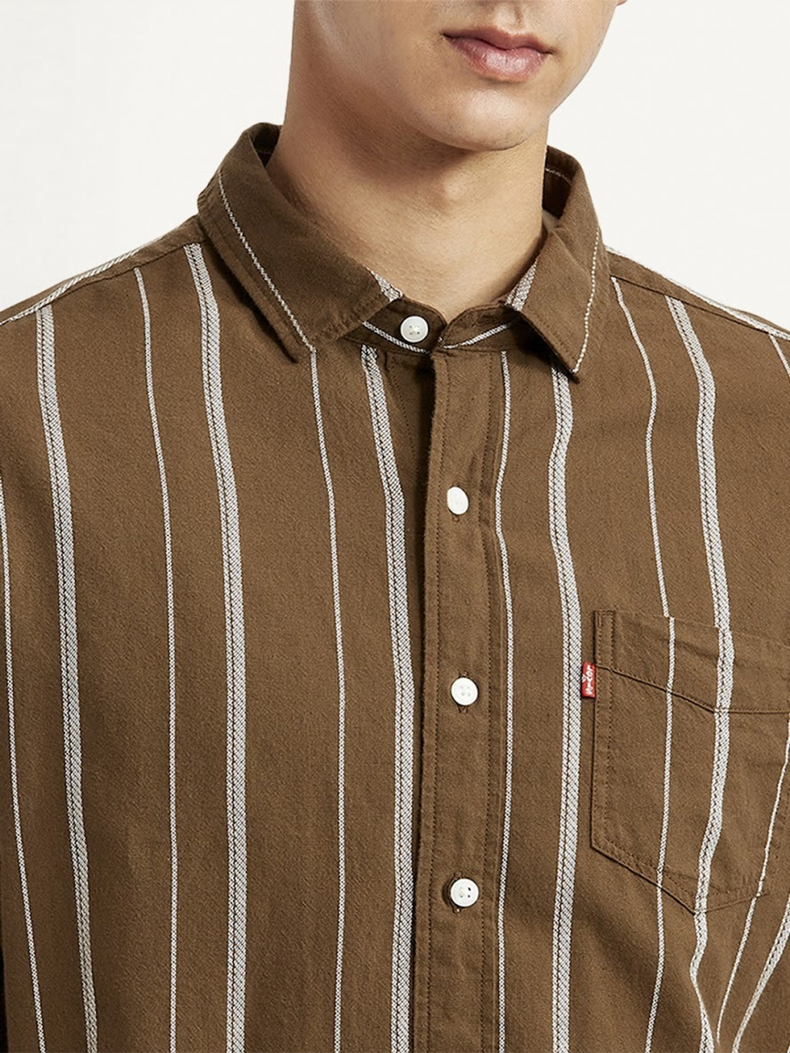 Image of LEVI'S Men Striped Casual Brown Shirt