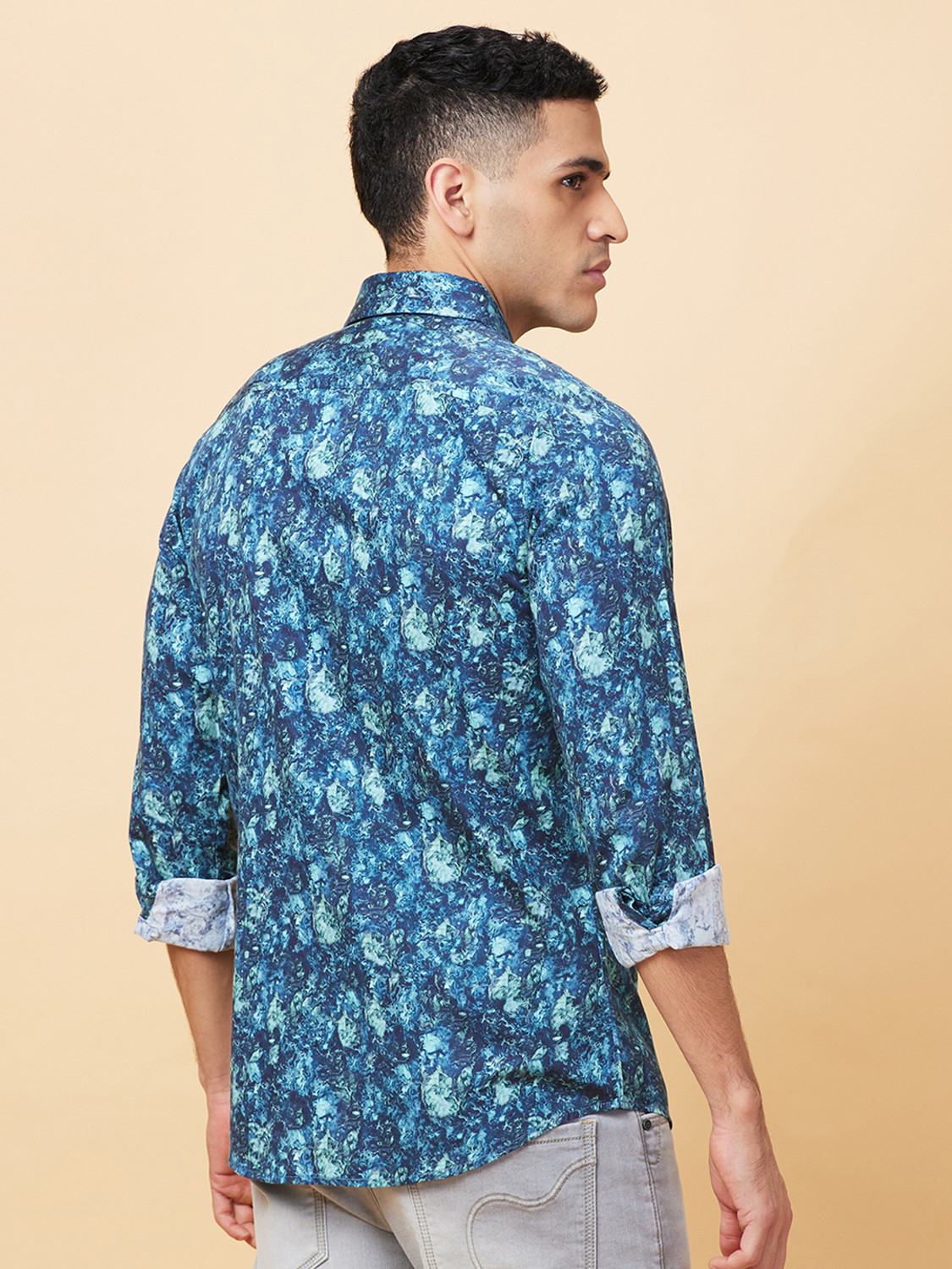 Image of BEING HUMAN Men Printed Casual Blue Shirt