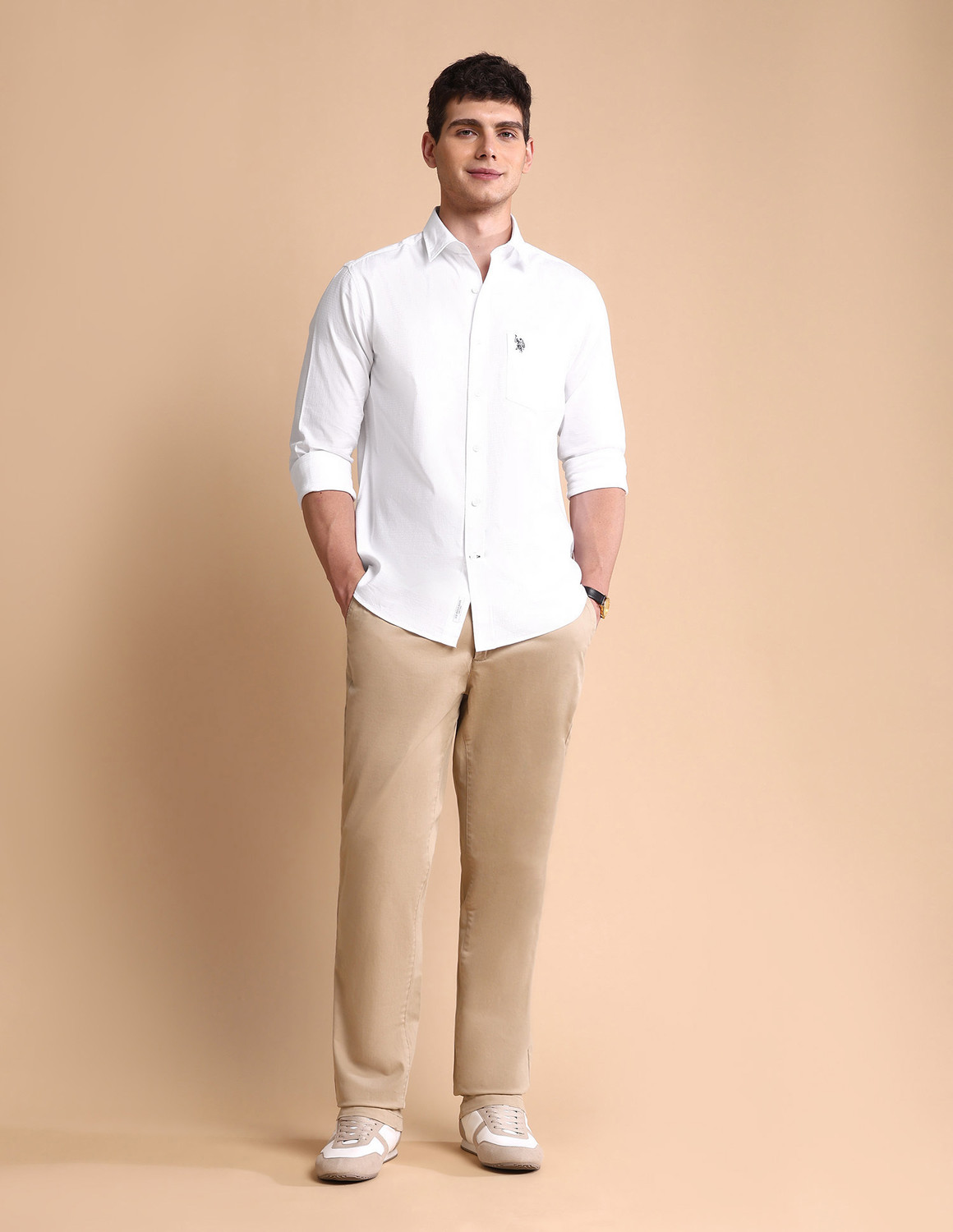 Image of U.S. POLO ASSN. Men Solid Casual White Shirt