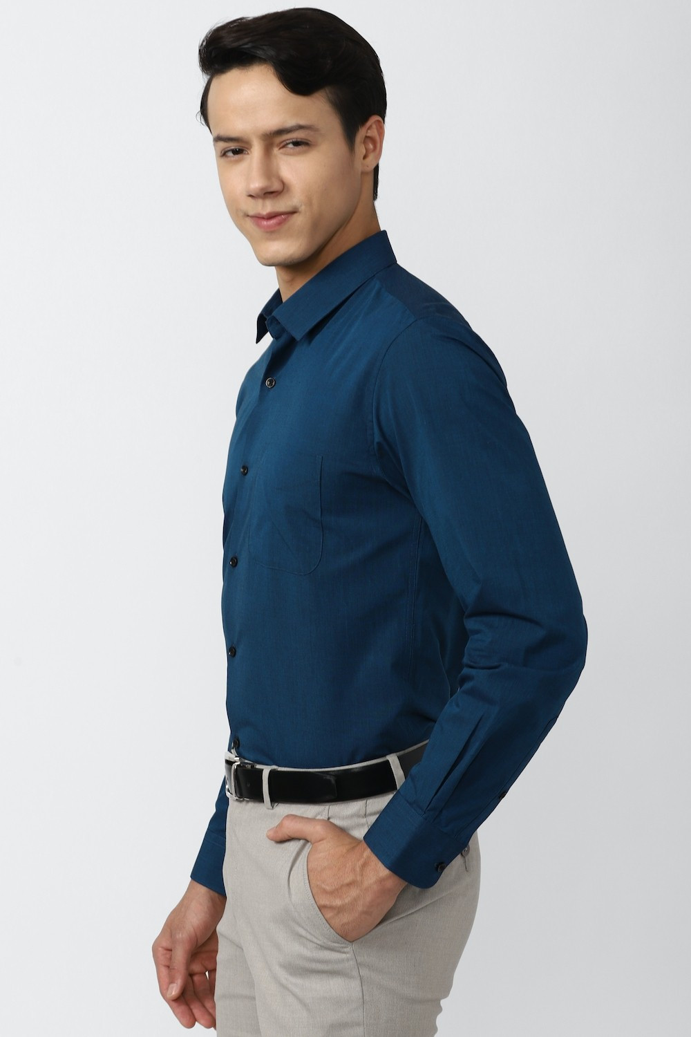 Image of PETER ENGLAND Men Solid Formal Dark Blue Shirt