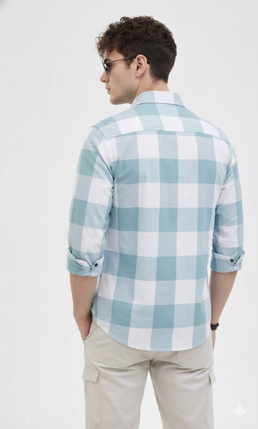 DM FASHION Men Checkered Casual White, Light Blue Shirt - Image 3