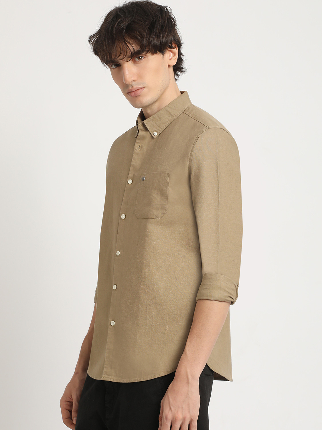 Image of THE BEAR HOUSE Men Solid Casual Beige Shirt