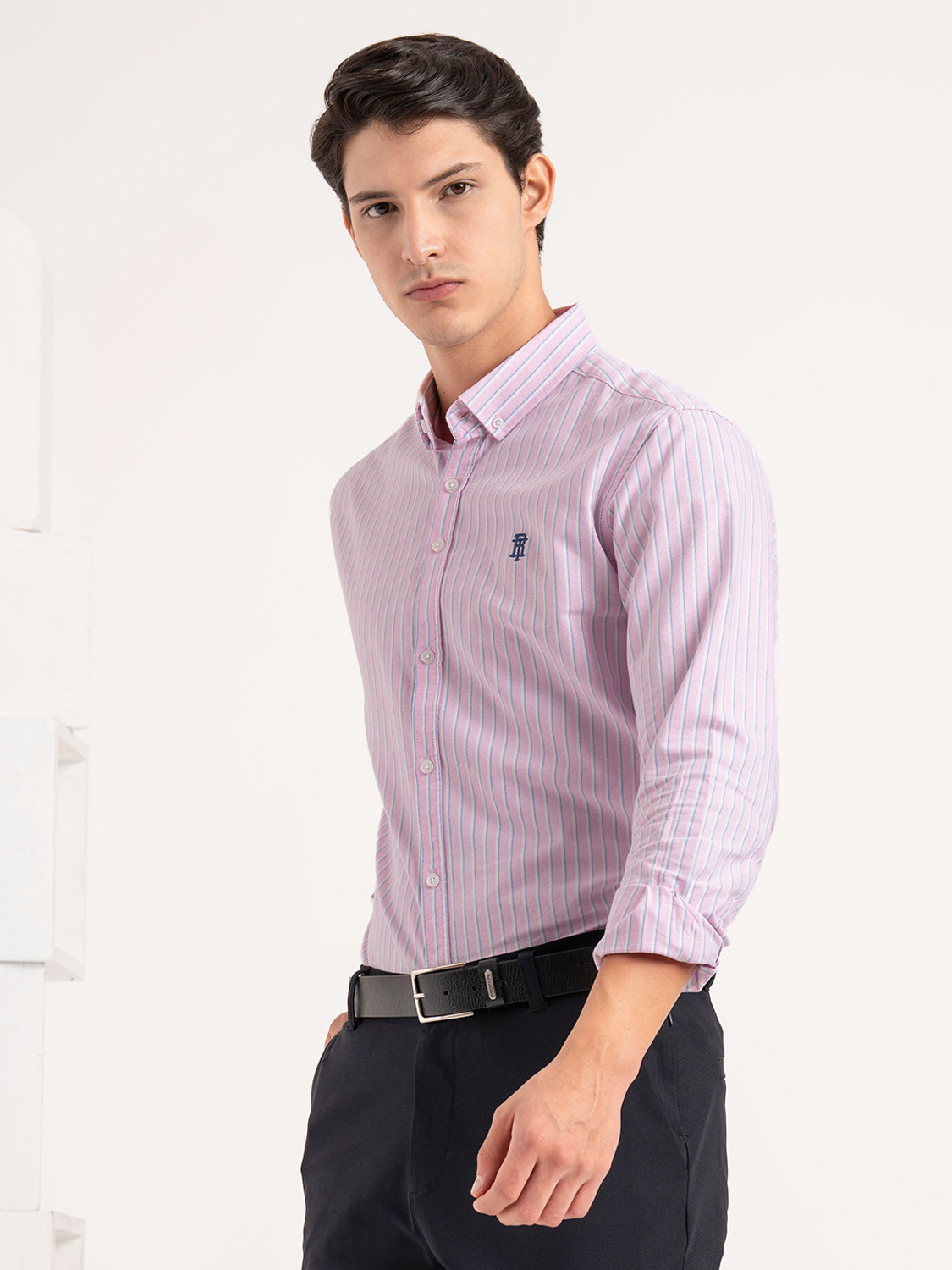 Image of RED TAPE Men Striped Casual Pink Shirt