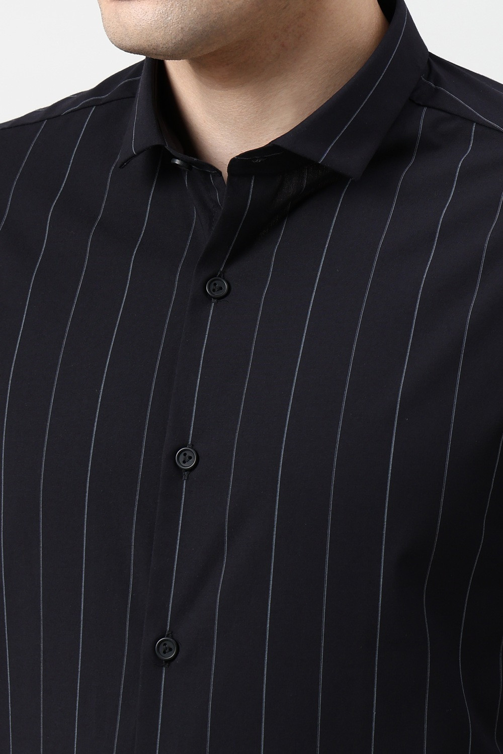 Image of PETER ENGLAND Men Striped Formal Black Shirt
