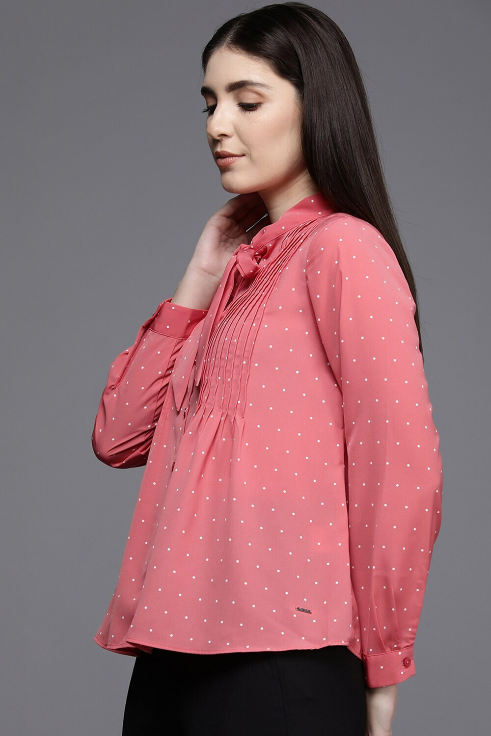 Image of Allen Solly Women Regular Fit Polka Print Spread Collar Casual Shirt
