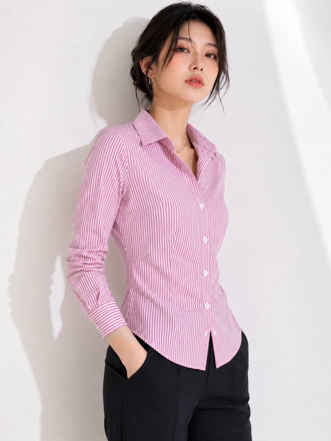 HappyBestie Women Pink, White Striped Shirt - Image 3