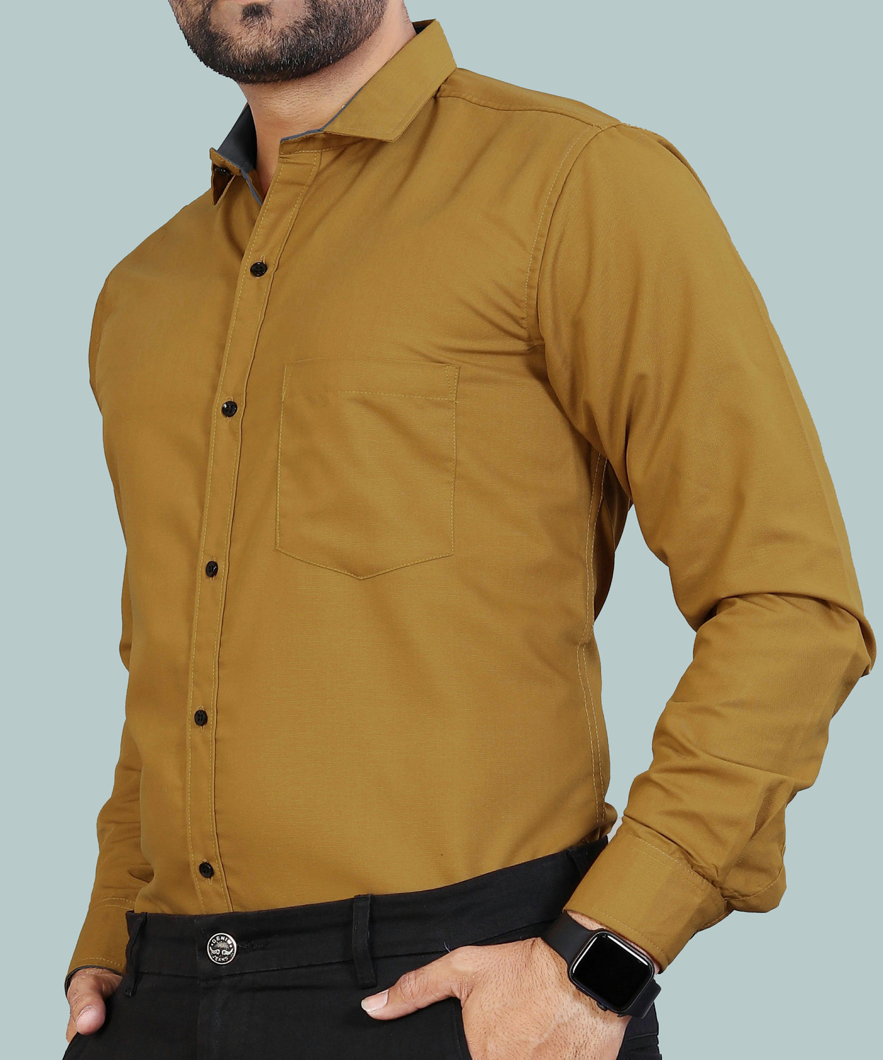 Image of dream believe fashion Men Solid Casual Brown Shirt