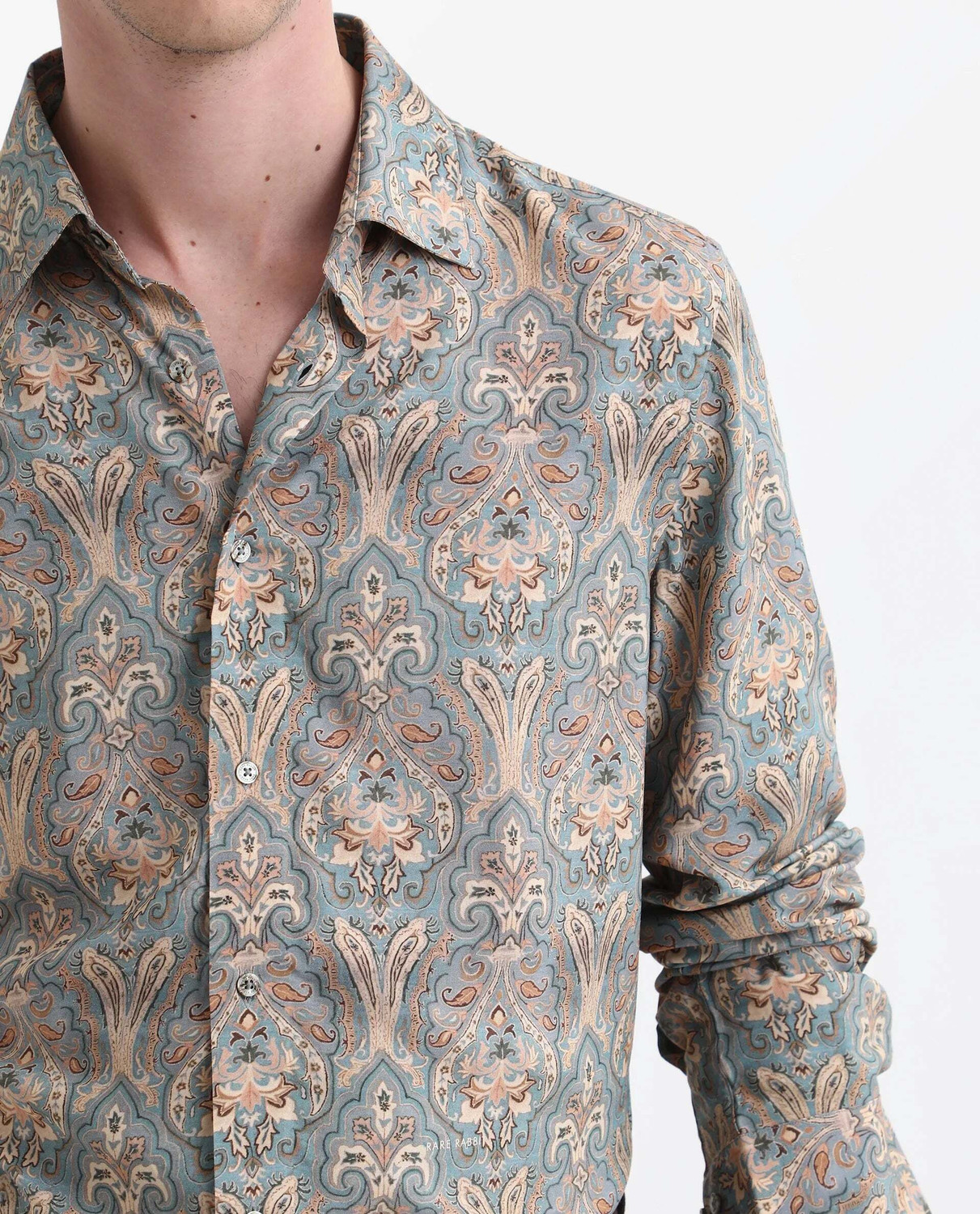 Image of RARE RABBIT Men Printed Casual Blue Shirt