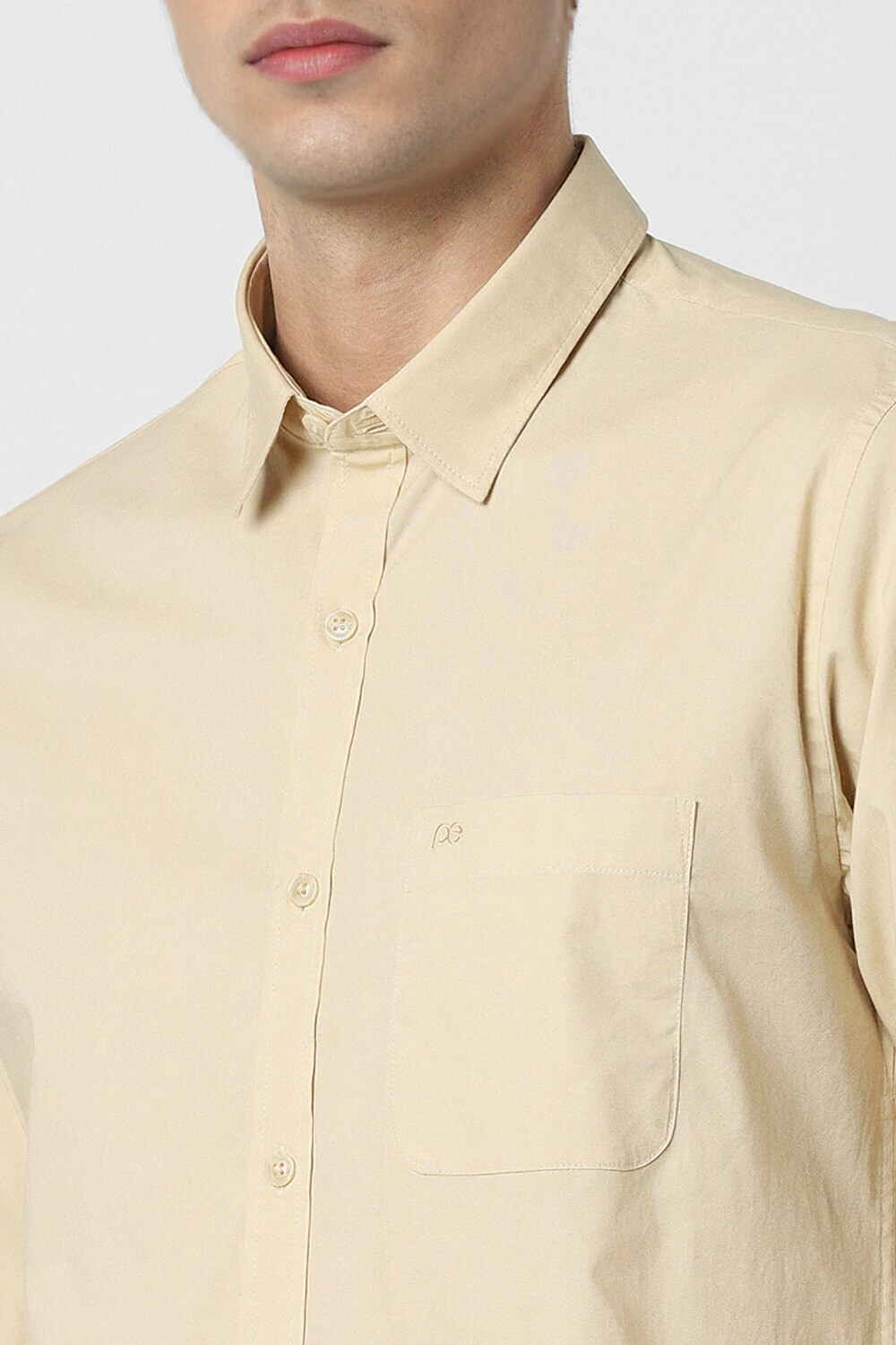Image of PETER ENGLAND Men Solid Casual Beige Shirt