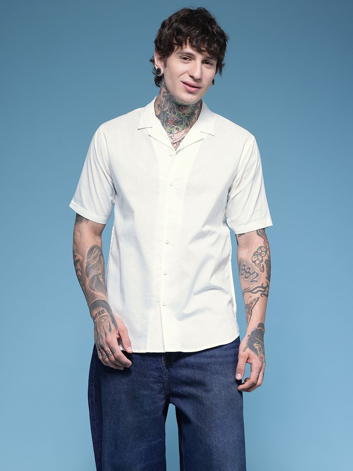 Image of HERE&NOW Men Solid Casual White Shirt