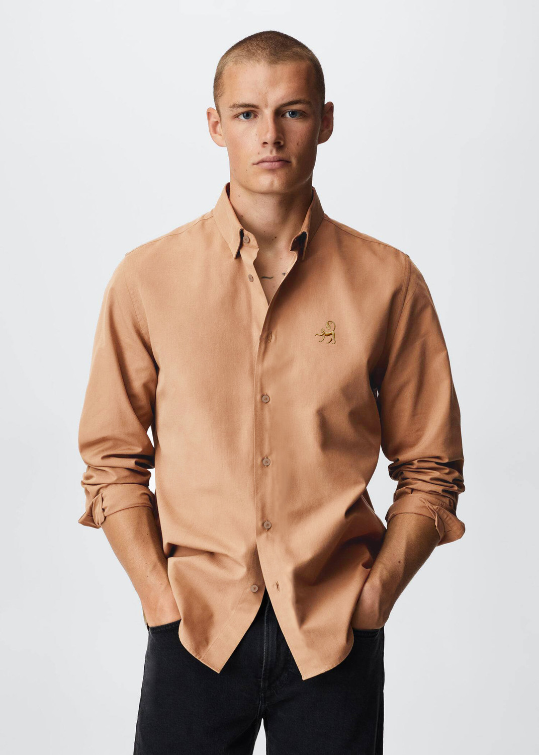 Image of MISCHIEF Monkey Men Solid Casual Beige Shirt