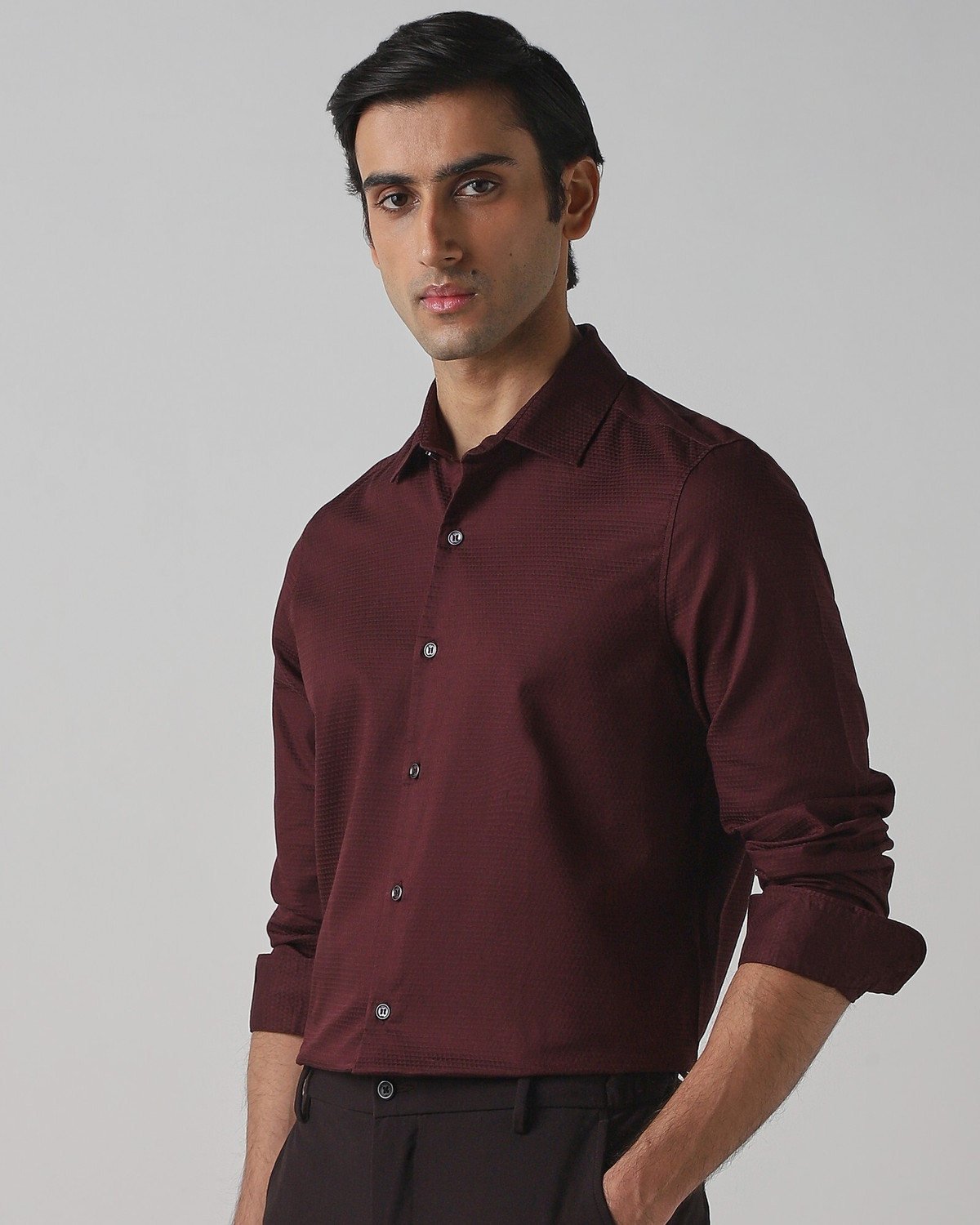 Image of MUFTI Men Solid Casual Maroon Shirt