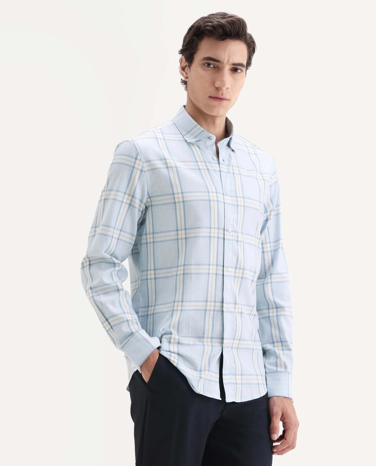 Image of RARE RABBIT Men Checkered Casual Blue Shirt