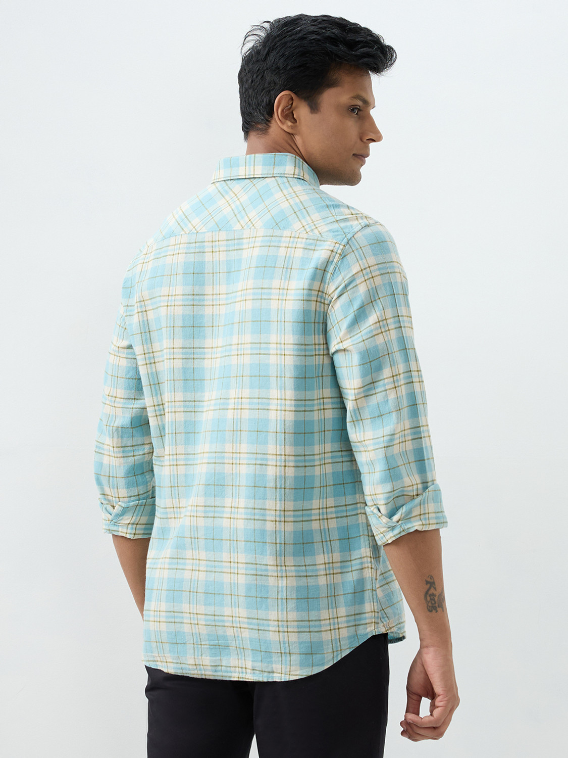 Image of Spykar Men Checkered Casual Blue Shirt