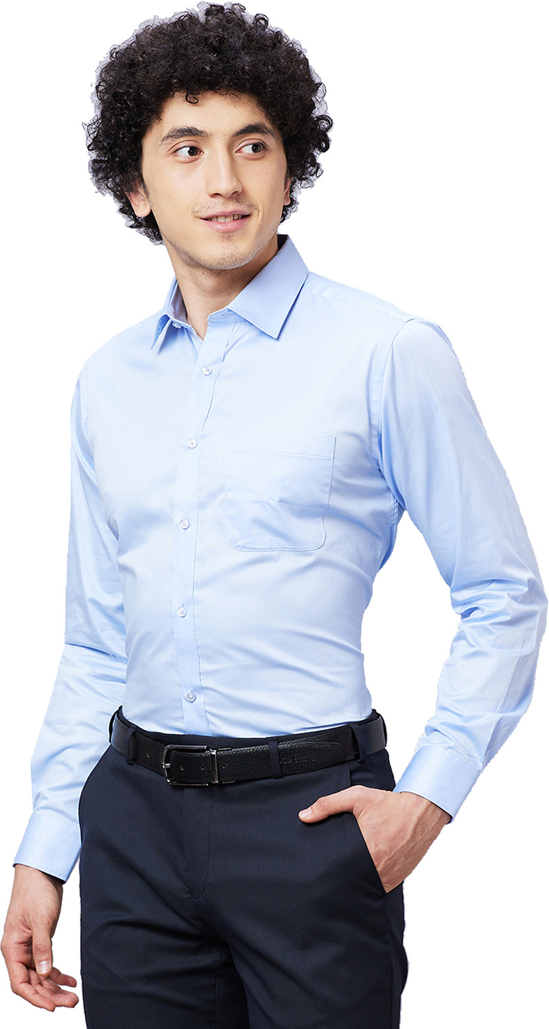 Image of Raymond Men Slim Fit Self Design Spread Collar Formal Shirt