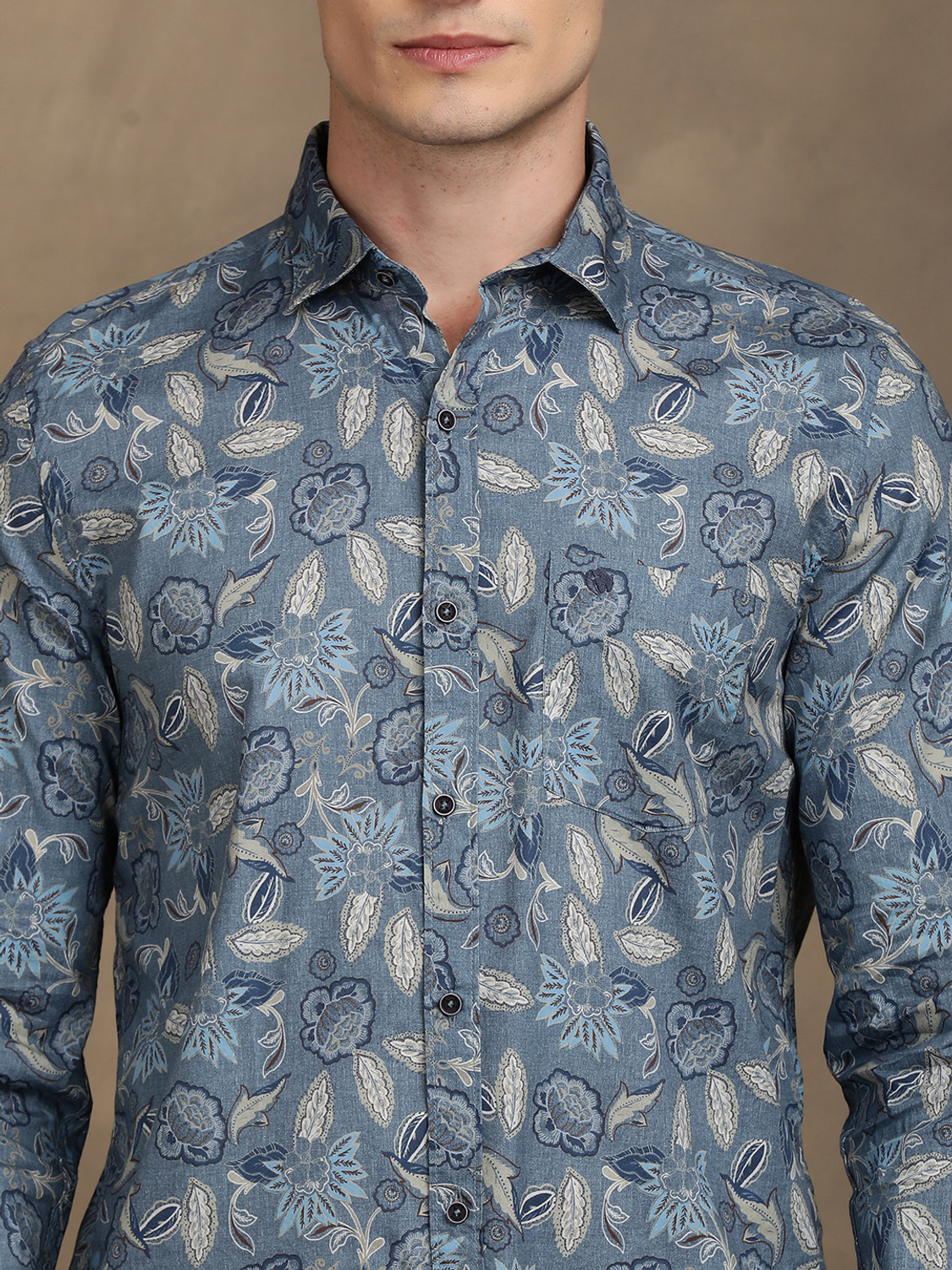 Image of TURTLE Men Printed Casual Blue Shirt