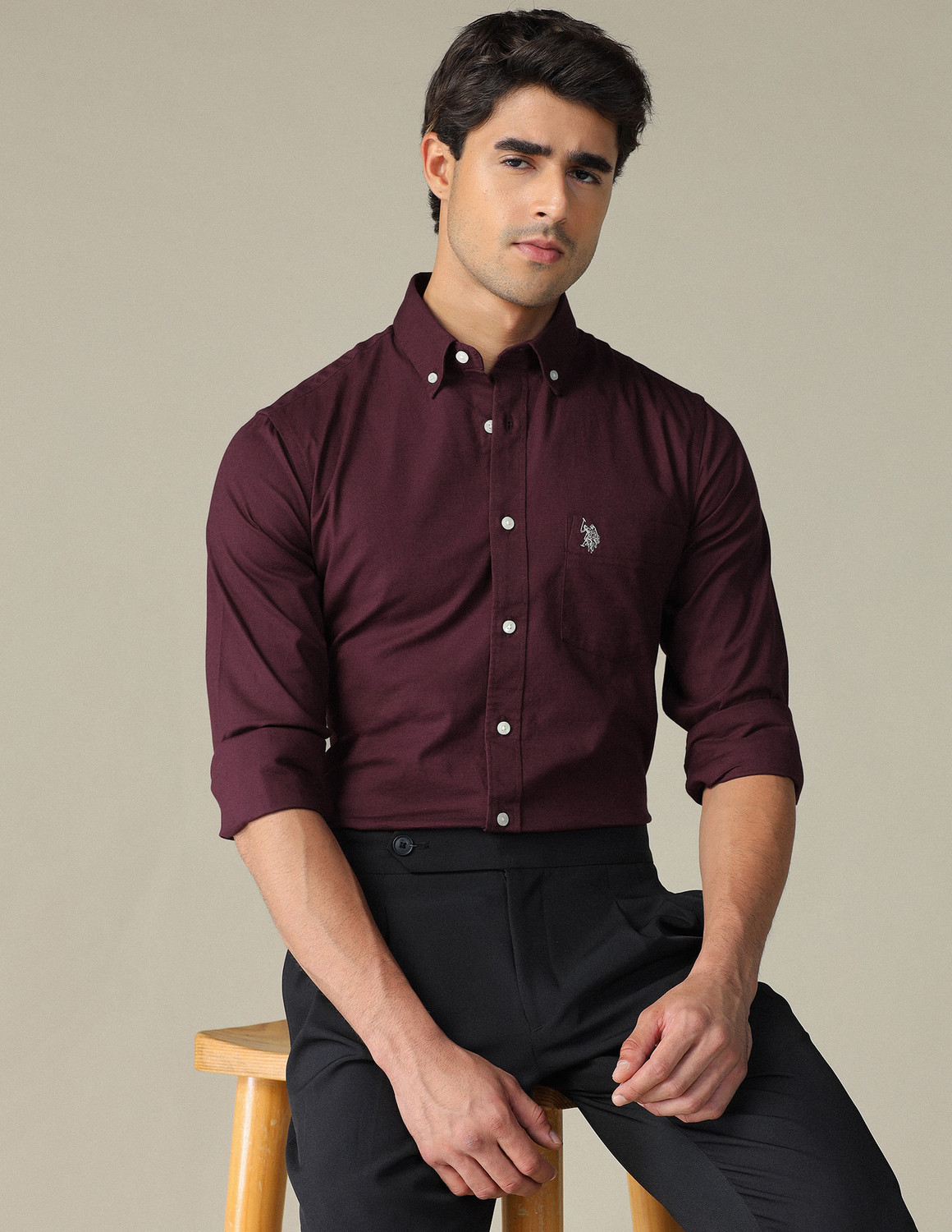 Image of U.S. POLO ASSN. Men Solid Casual Red Shirt
