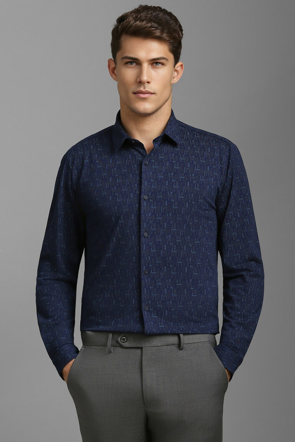 Image of LOUIS PHILIPPE Men Printed Formal Blue Shirt