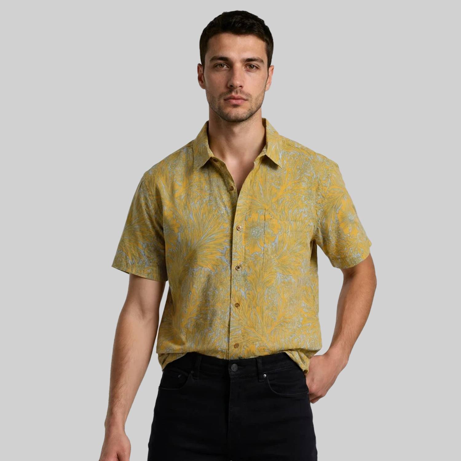 Unimod Men Yellow Printed Casual Shirt - Image 1