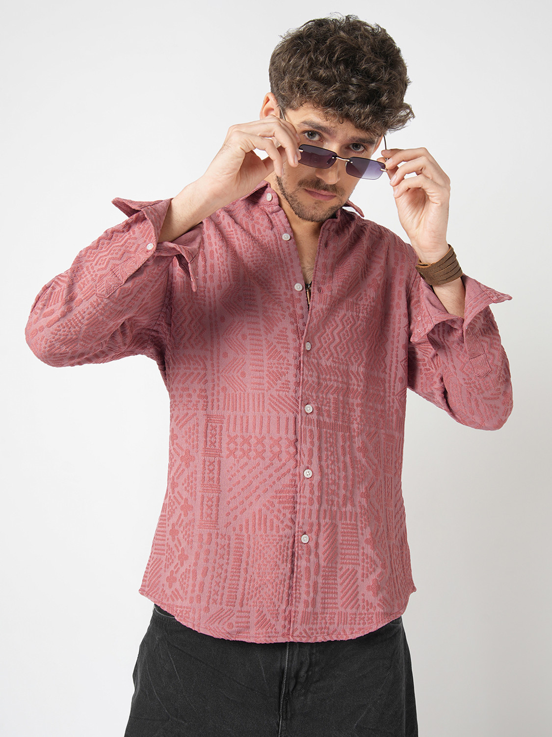 Image of VASTRADO Men Self Design Casual Pink Shirt