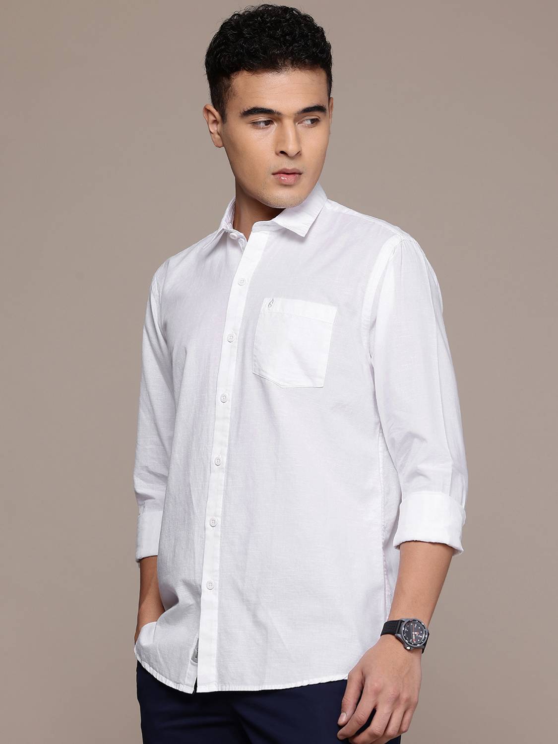 BLUE SQUAD Men Solid Casual White Shirt - Image 3