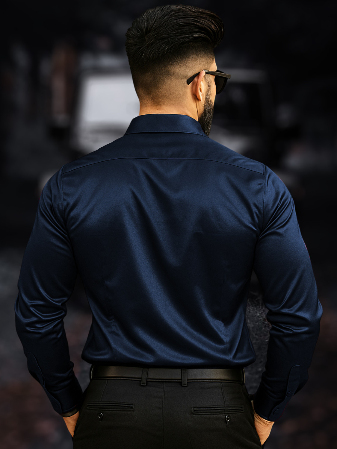 Image of SOLSTICE Men Solid Casual Dark Blue Shirt