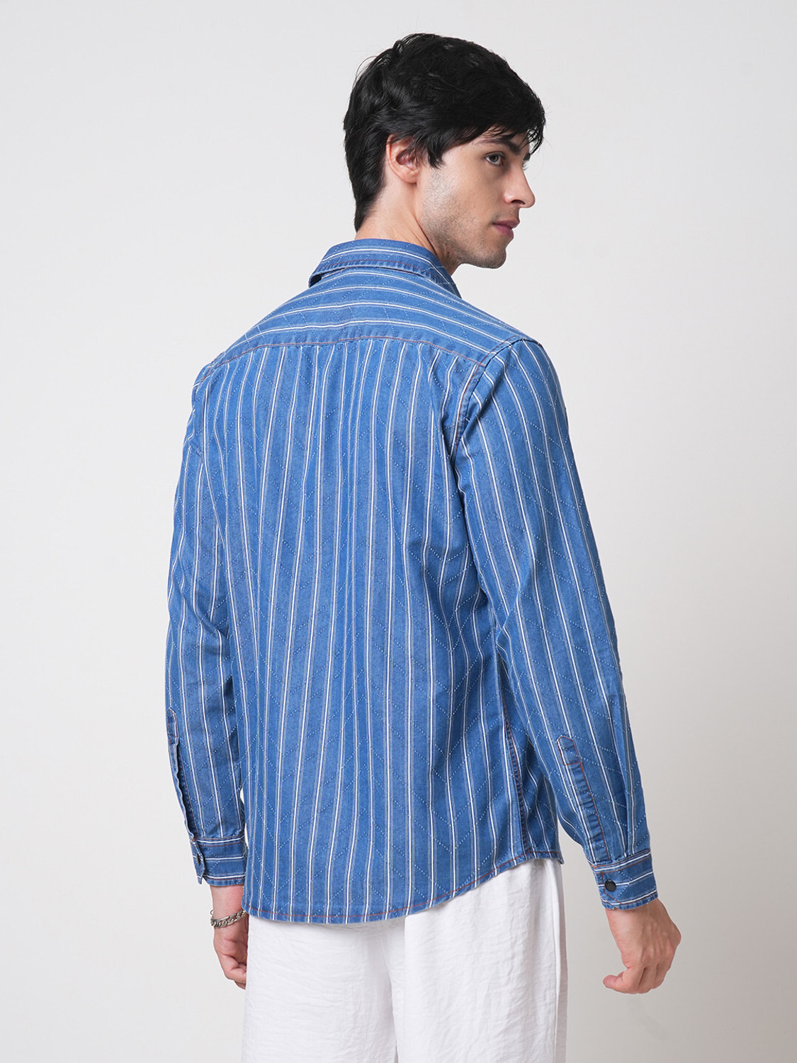Image of VASTRADO Men Striped Casual Blue Shirt