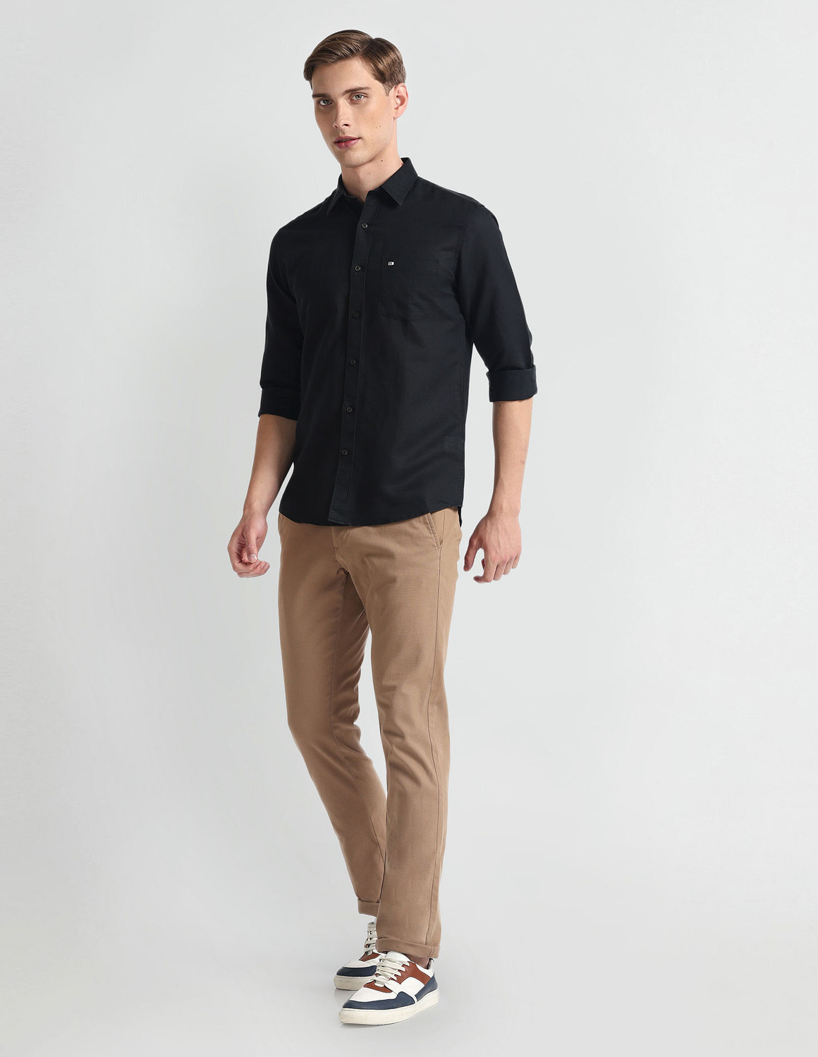 Image of Arrow Sport Men Solid Casual Black Shirt