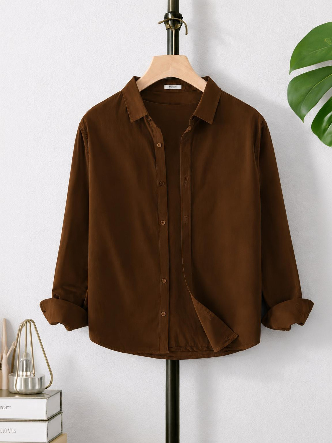Image of TorontoCN Men Solid Casual Brown Shirt
