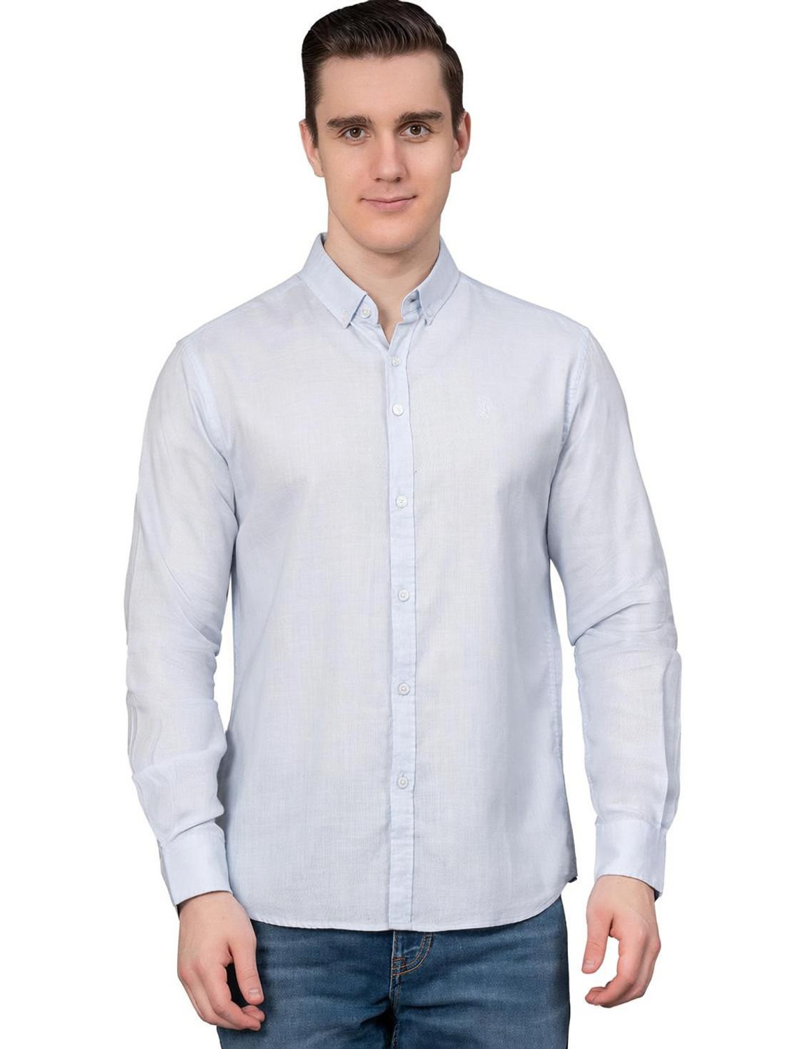 Image of RED TAPE Men Self Design Casual Blue Shirt