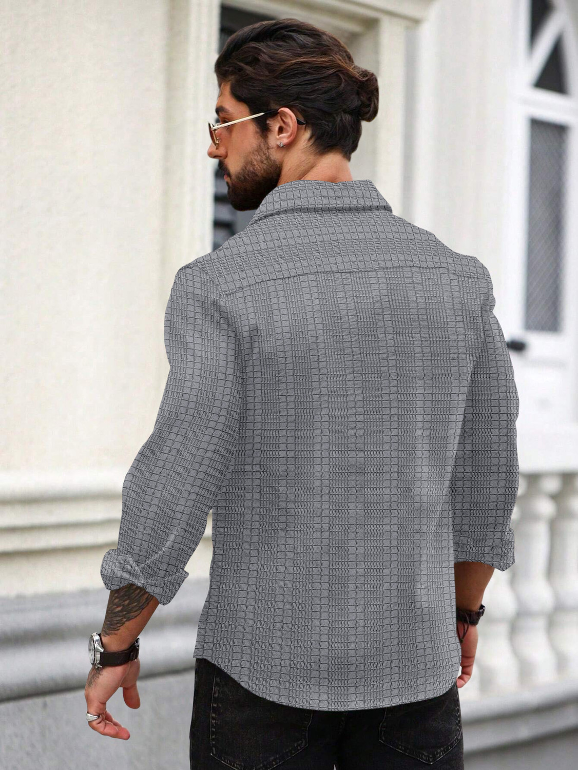 Image of Nofilter Men Self Design Casual Grey Shirt