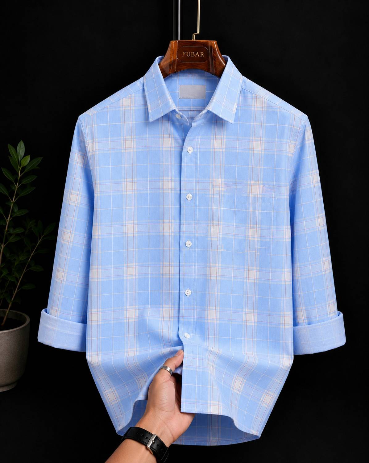 FUBAR Men Blue Checkered Casual Shirt - Image 1