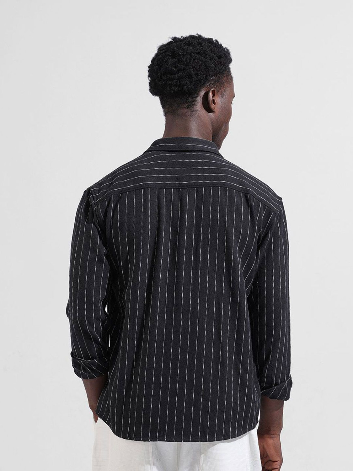 Image of The Indian Garage Co. Men Striped Casual Black Shirt