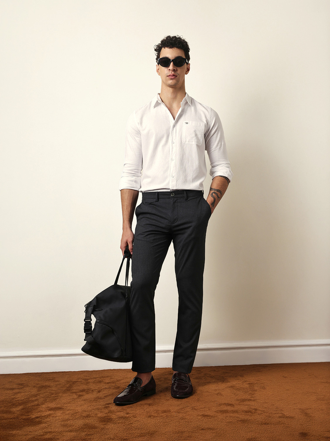 Image of THE BEAR HOUSE Men Solid Casual White Shirt