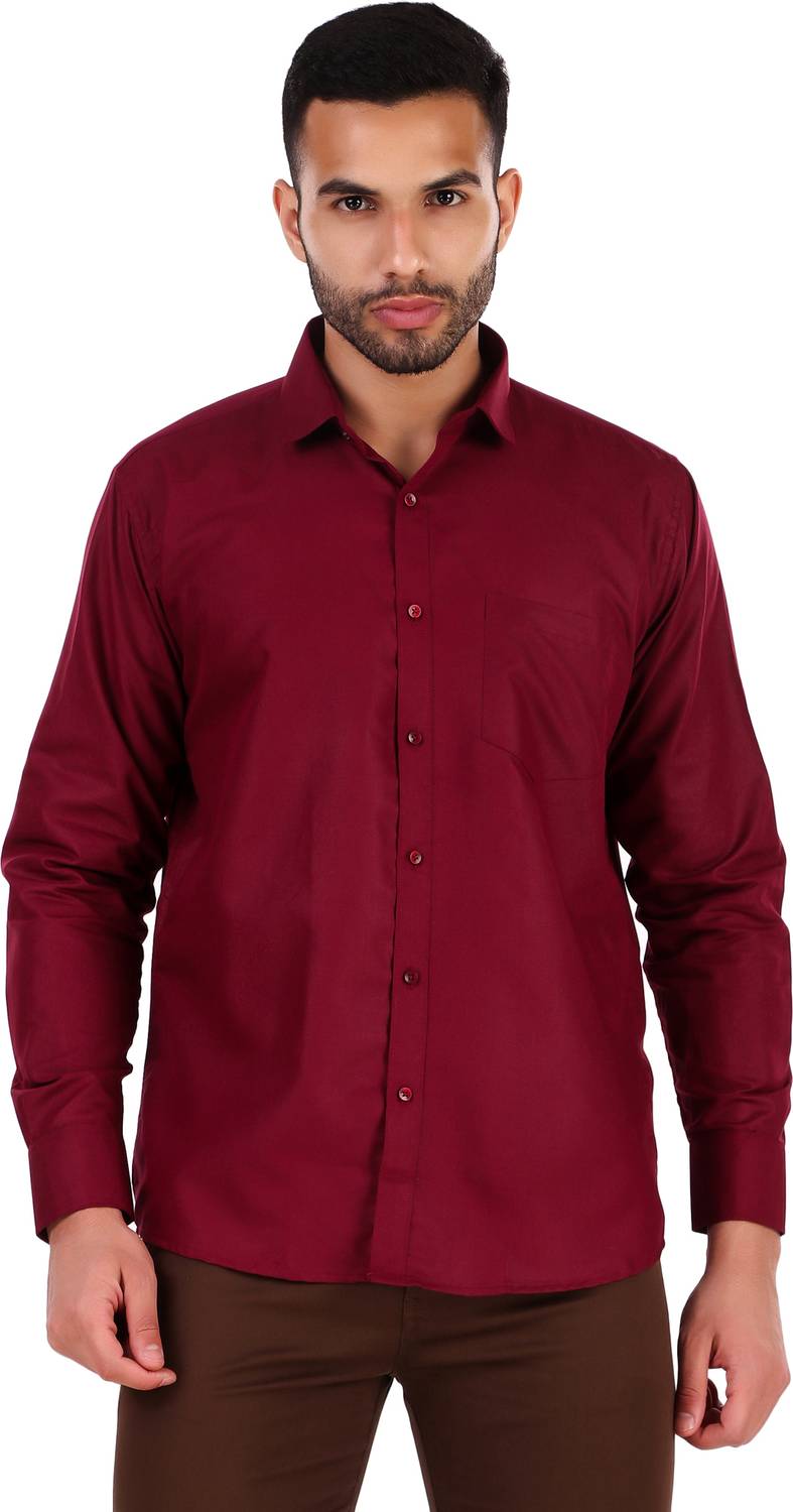BALESHWAR Men Solid Casual Maroon Shirt