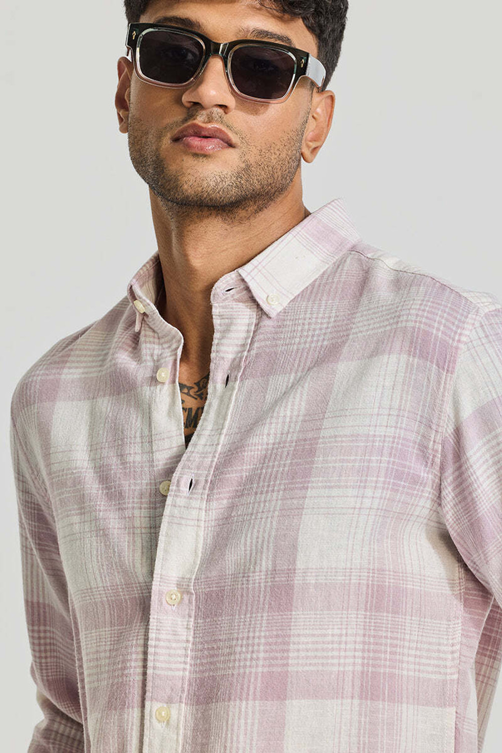 Image of Snitch Men Checkered Casual Purple Shirt