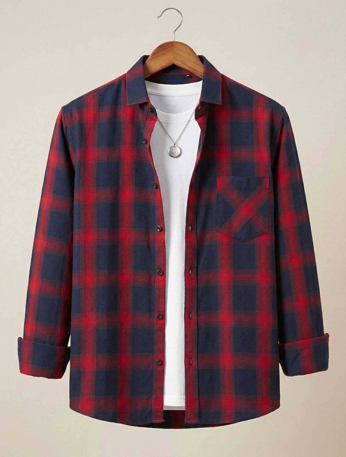 WOXEN Men Checkered Casual Red, Blue Shirt - Image 1