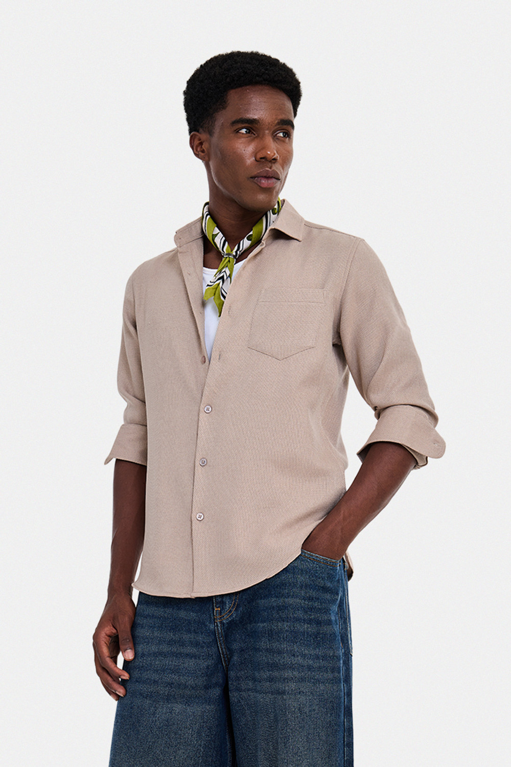 Snitch Men Solid Casual Beige Shirt